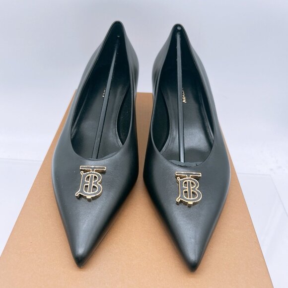 BURBERRY Women's EZRA 40 TB Pumps Low Heel Black Leather EU 39 US 9 - Picture 7 of 16